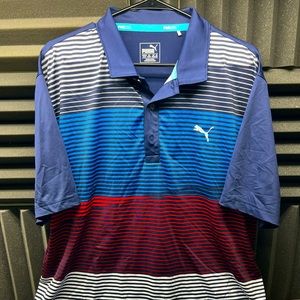 Puma Golf Polo Shirt XL Dry Cell Blue / Multi Stripe